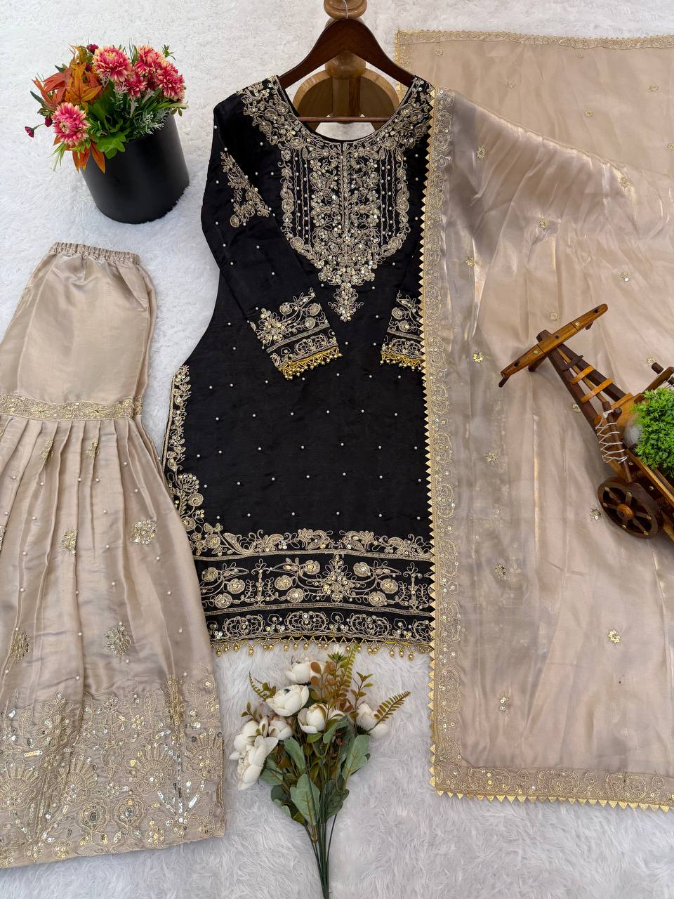 Zari Embroidered Sharara Set with Net Dupatta