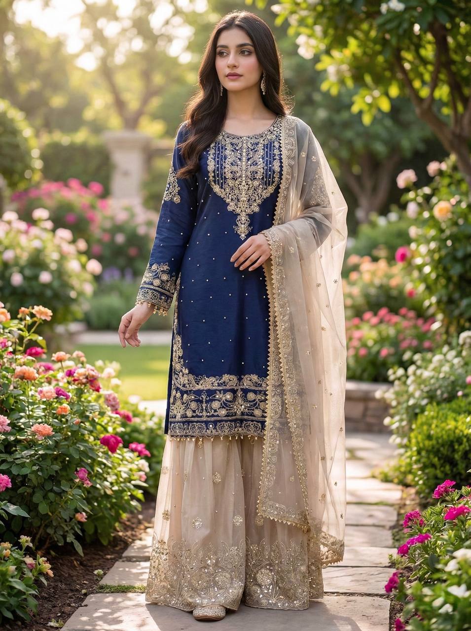 Zari Embroidered Sharara Set with Net Dupatta