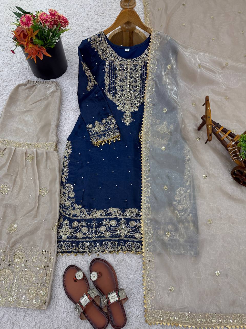 Zari Embroidered Sharara Set with Net Dupatta