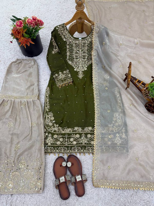 Zari Embroidered Sharara Set with Net Dupatta