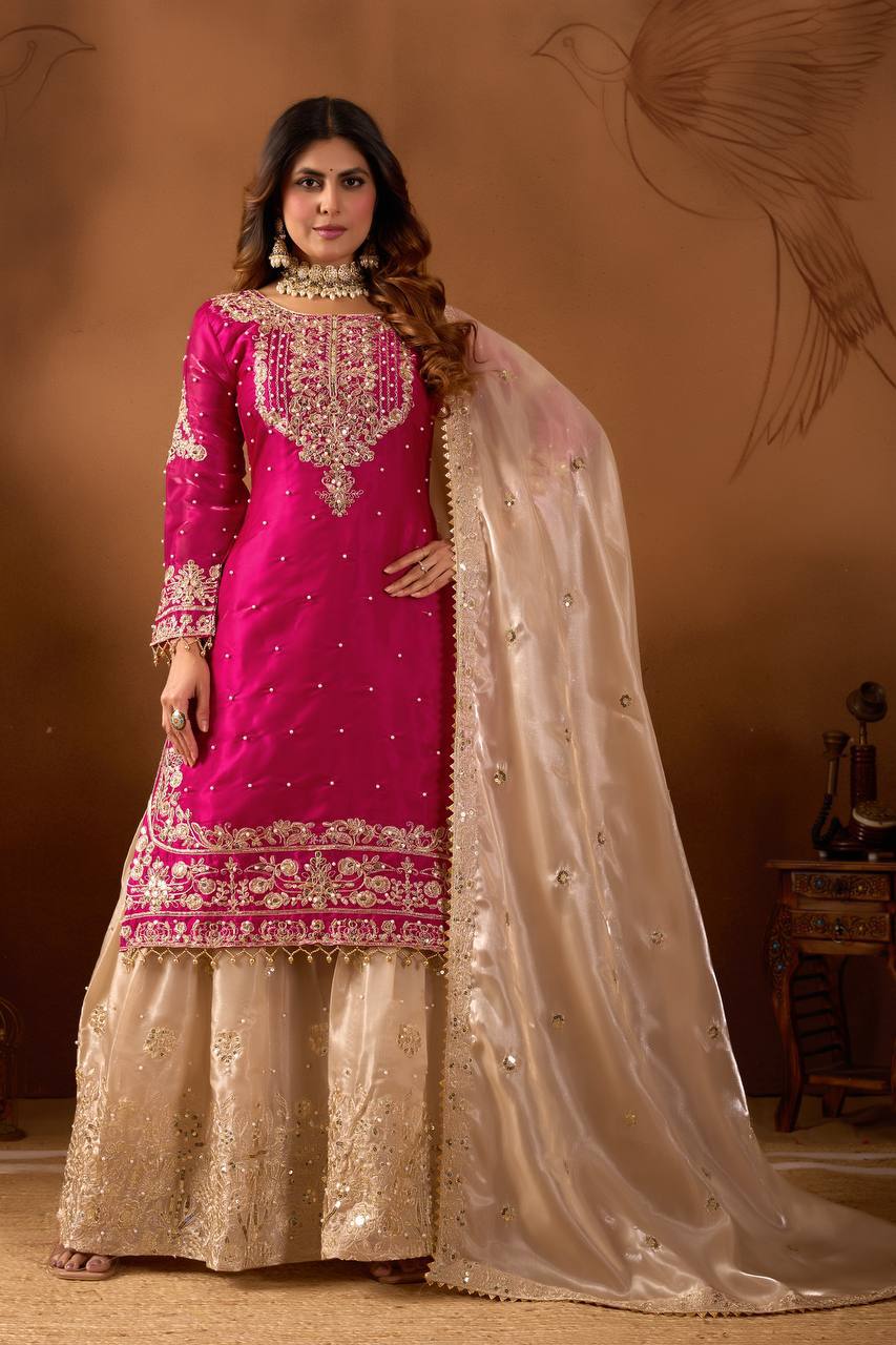 Zari Embroidered Sharara Set with Net Dupatta