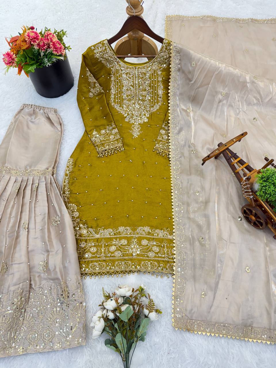 Zari Embroidered Sharara Set with Net Dupatta