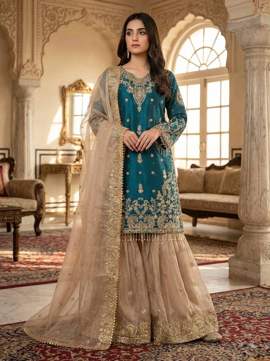 V-neckline with ornate embroidered panel