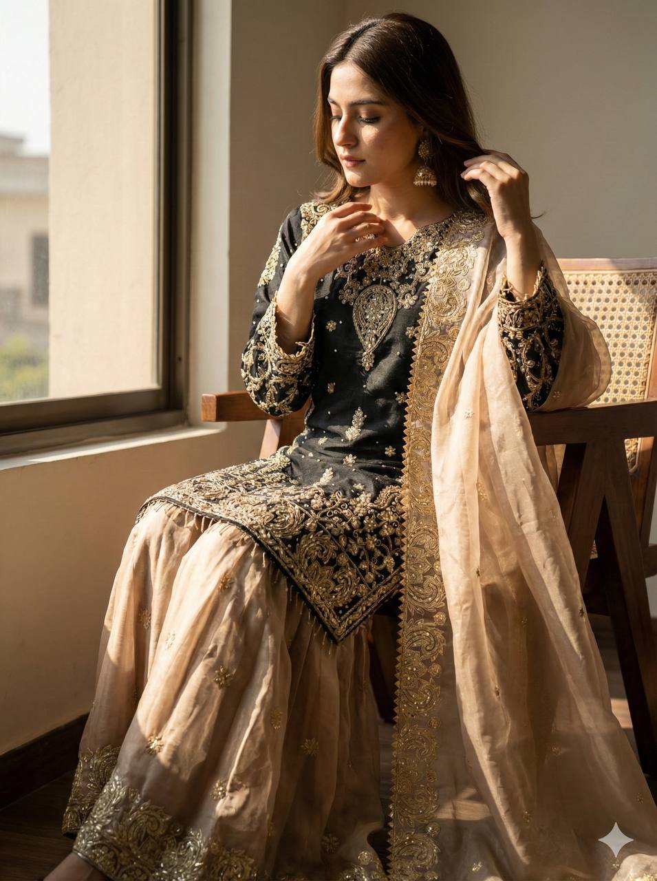 V-neckline with ornate embroidered panel