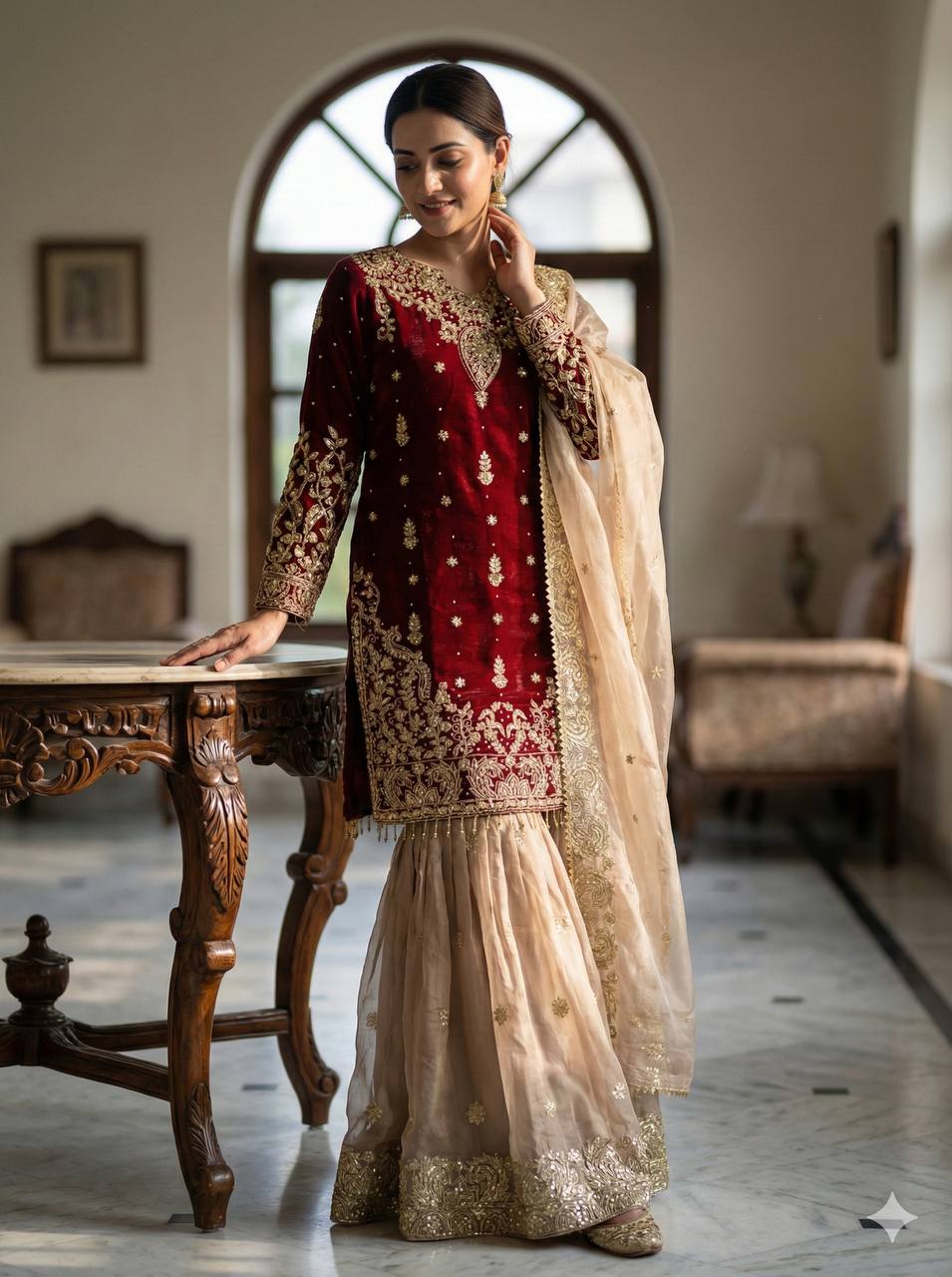 V-neckline with ornate embroidered panel
