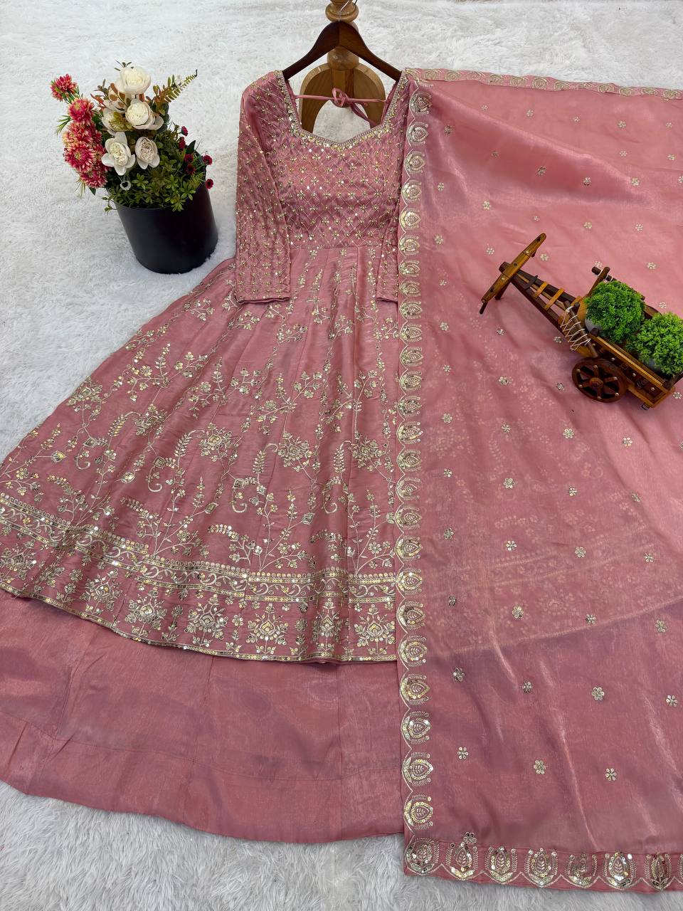 Blush Bloom Embroidered Anarkali Set