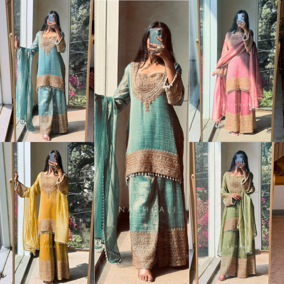 embroidered sharara suit set