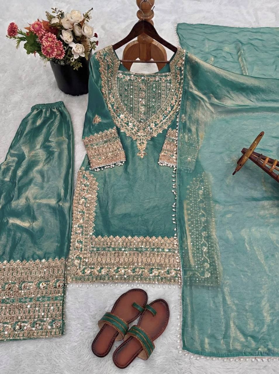 embroidered sharara suit set