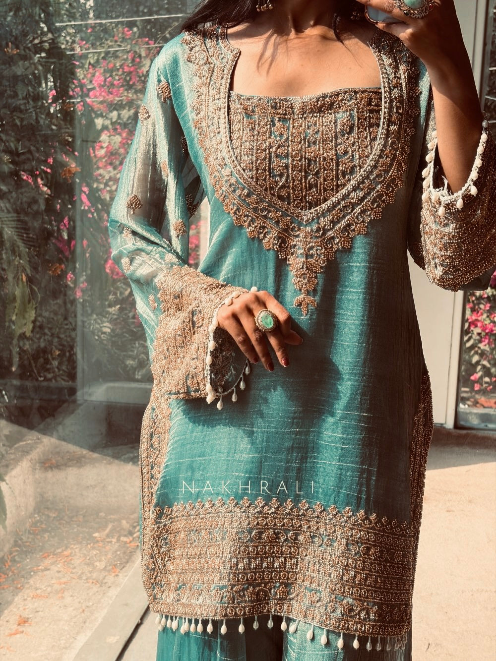 embroidered sharara suit set