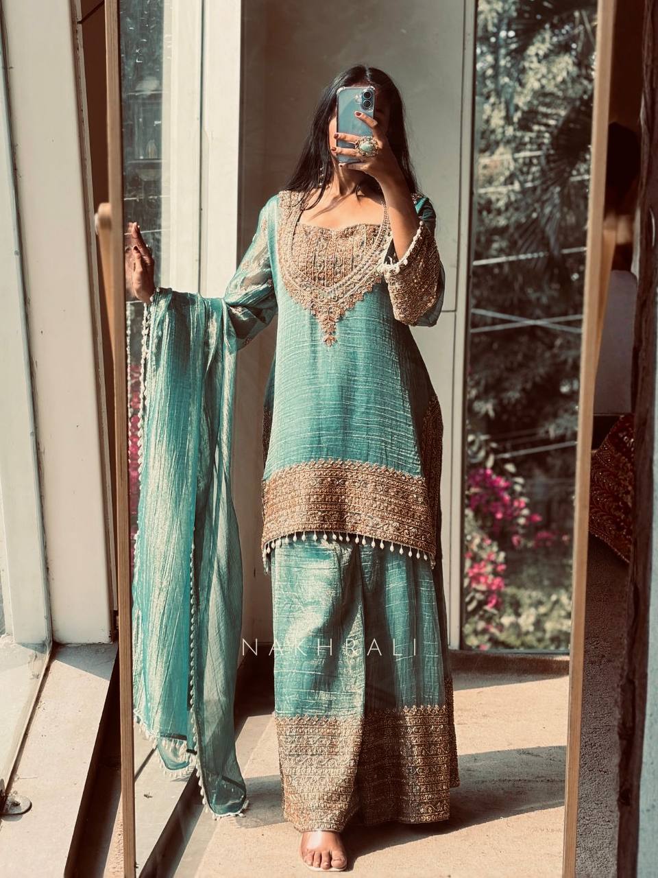 embroidered sharara suit set
