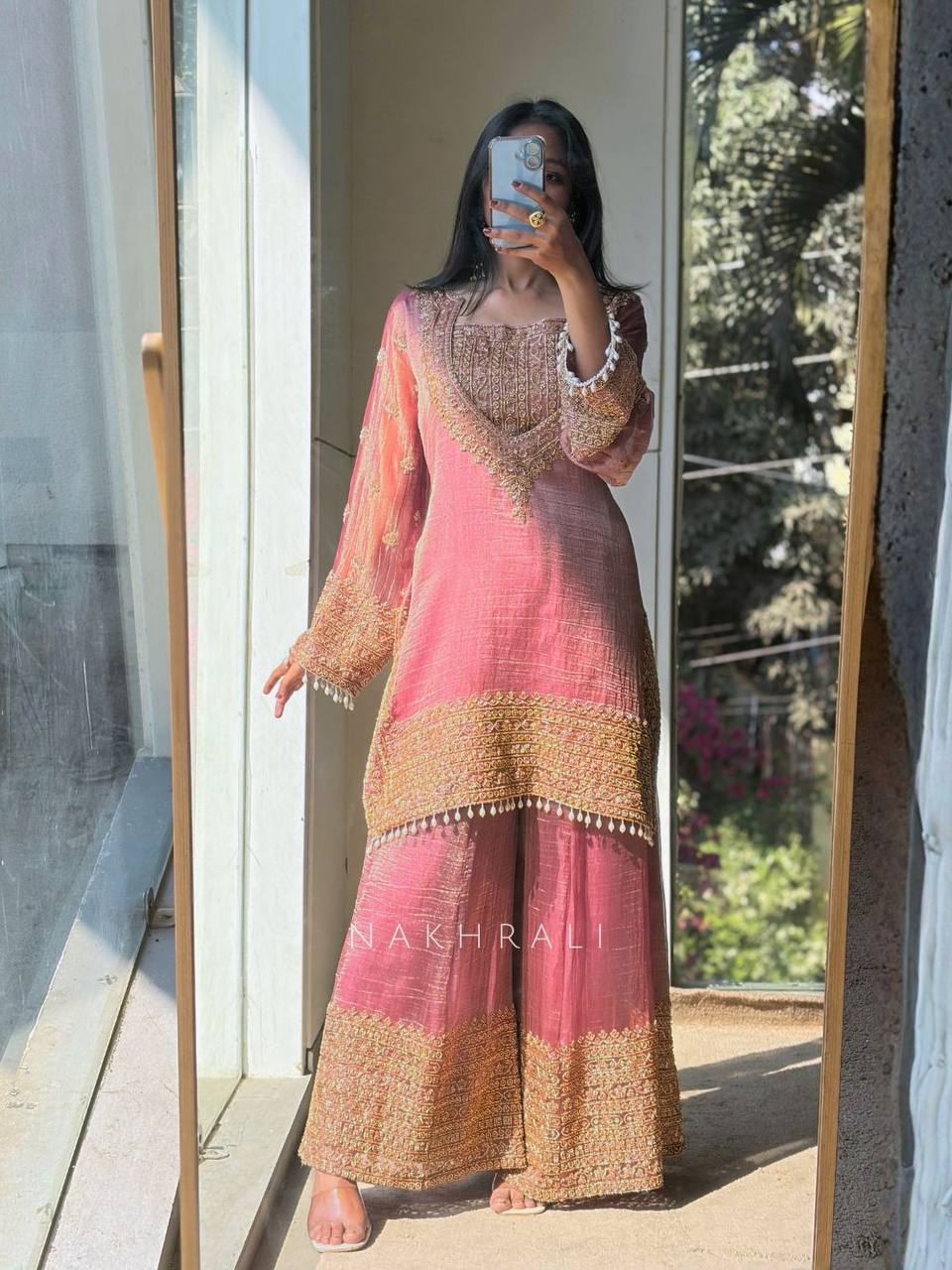 embroidered sharara suit set