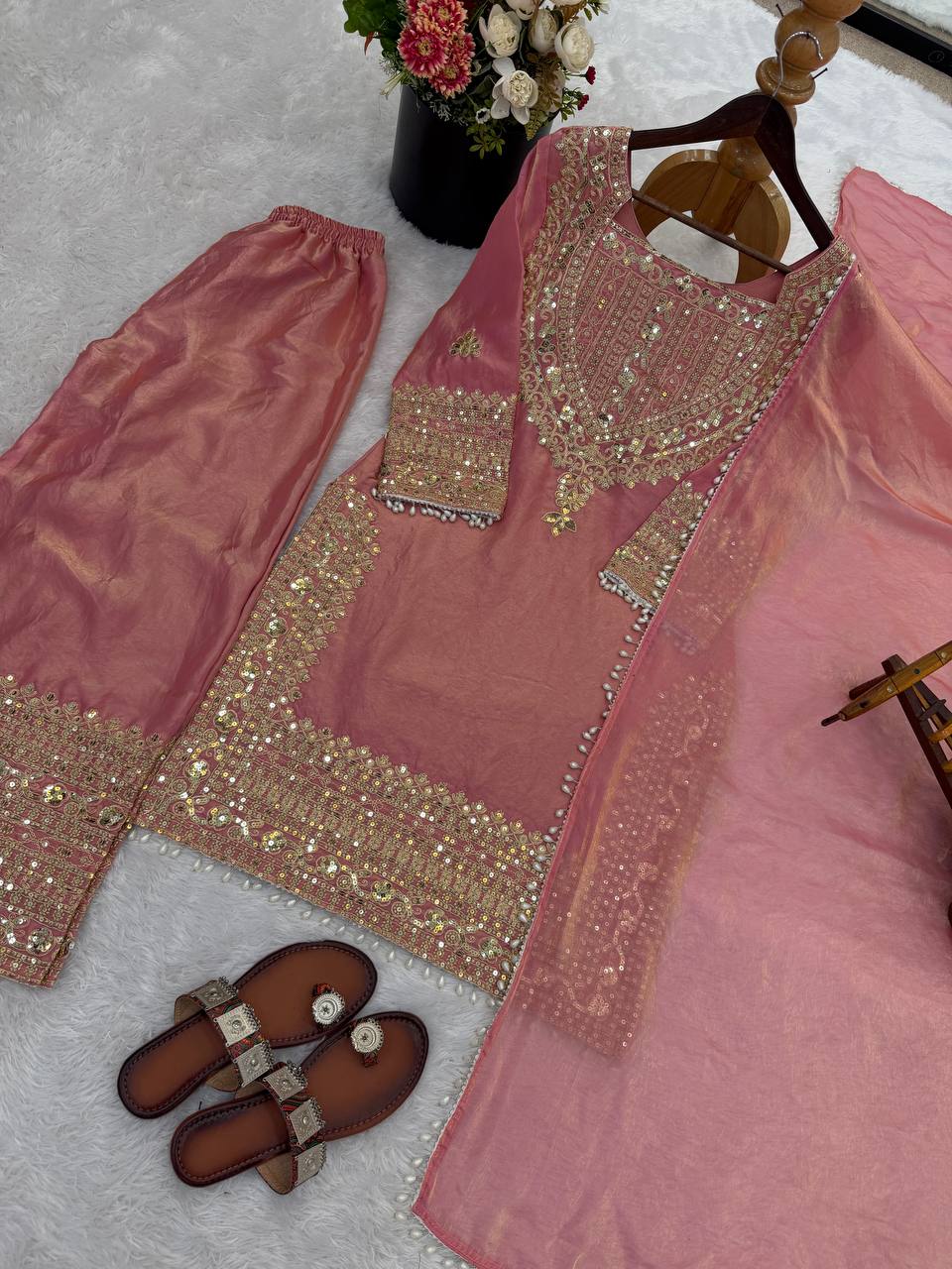 embroidered sharara suit set