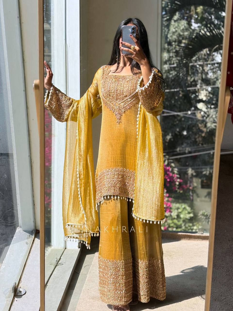 embroidered sharara suit set