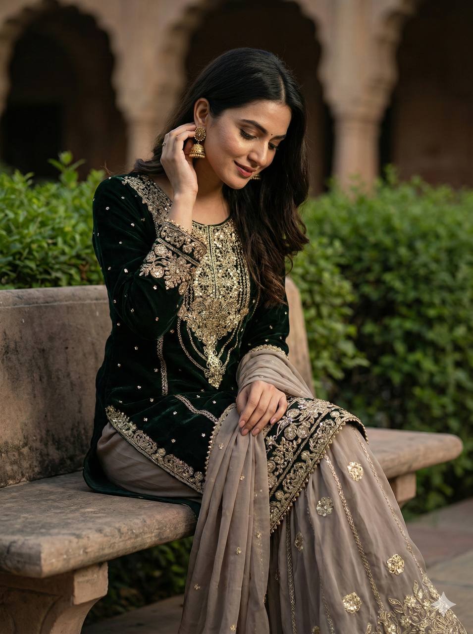 sharara suit with gold jari embroidery