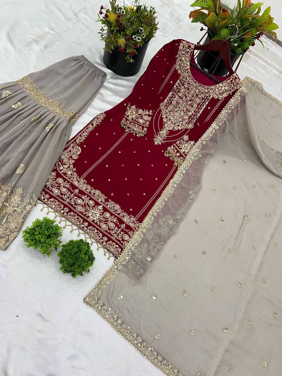 sharara suit with gold jari embroidery