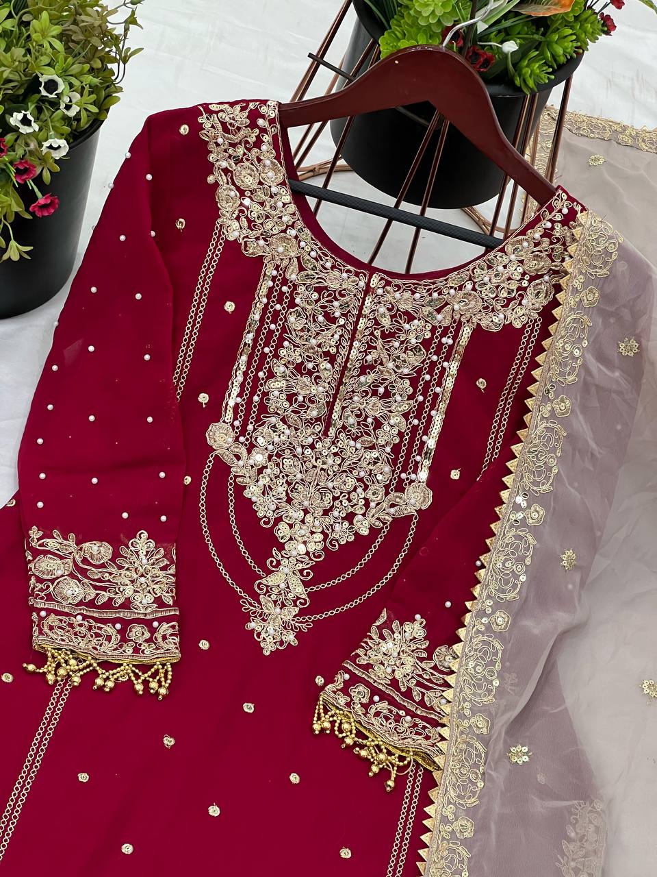 sharara suit with gold jari embroidery
