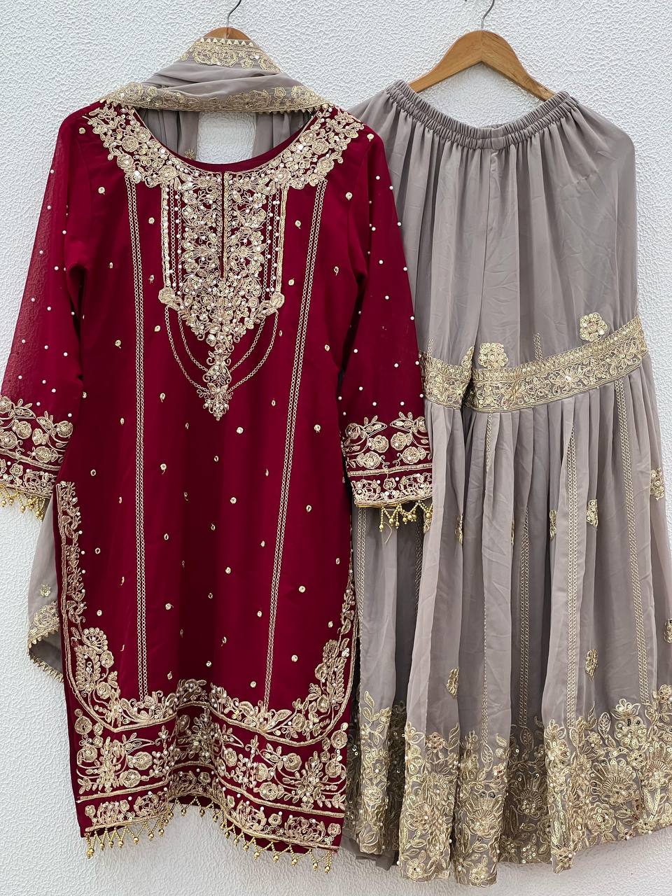 sharara suit with gold jari embroidery