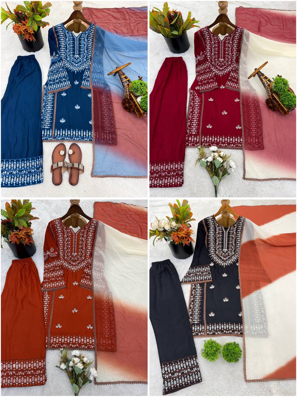 Rust Embroidered Sharara Set with Dupatta