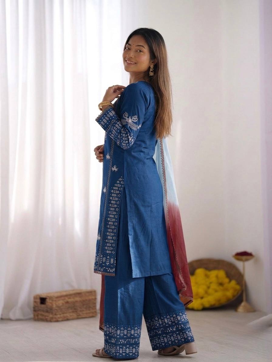 Rust Embroidered Sharara Set with Dupatta