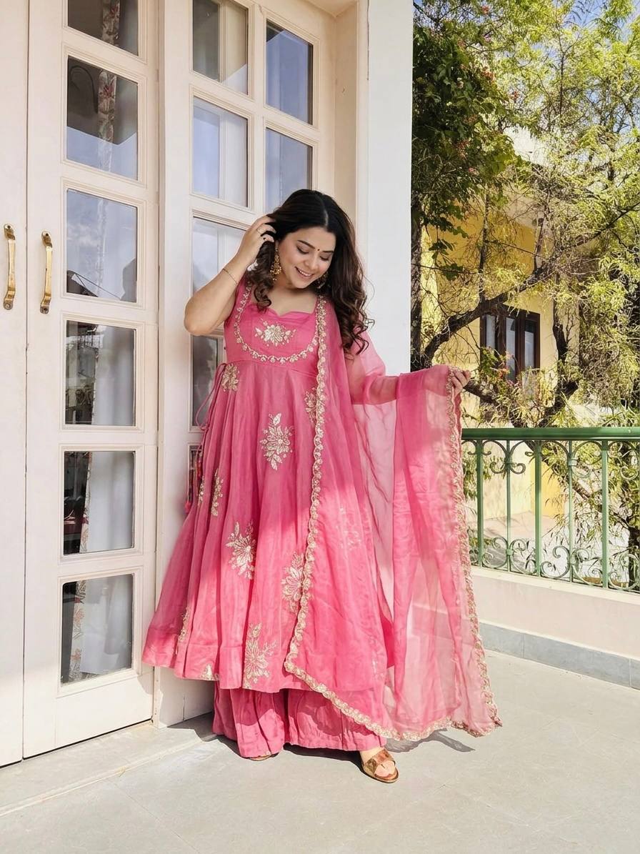 Blooming Zari Flared Anarkali Set