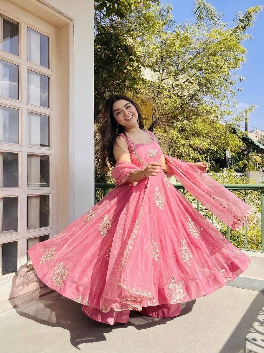 Blooming Zari Flared Anarkali Set