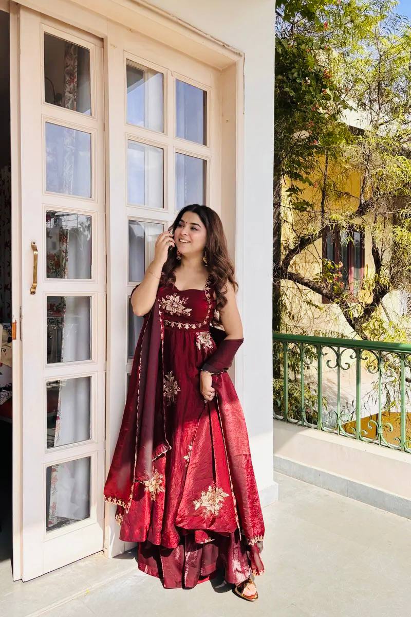 Blooming Zari Flared Anarkali Set
