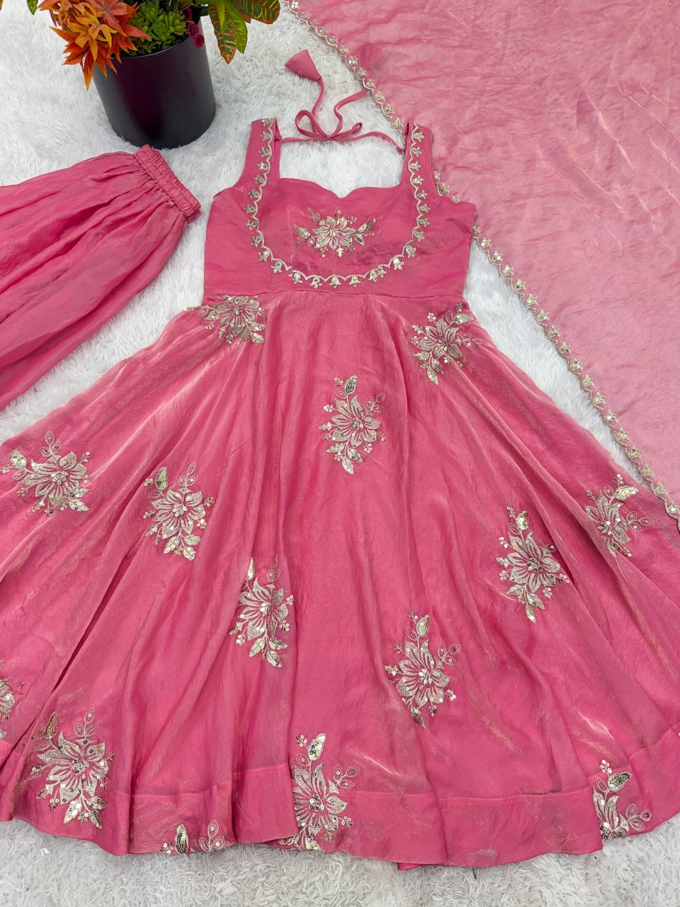 Blooming Zari Flared Anarkali Set