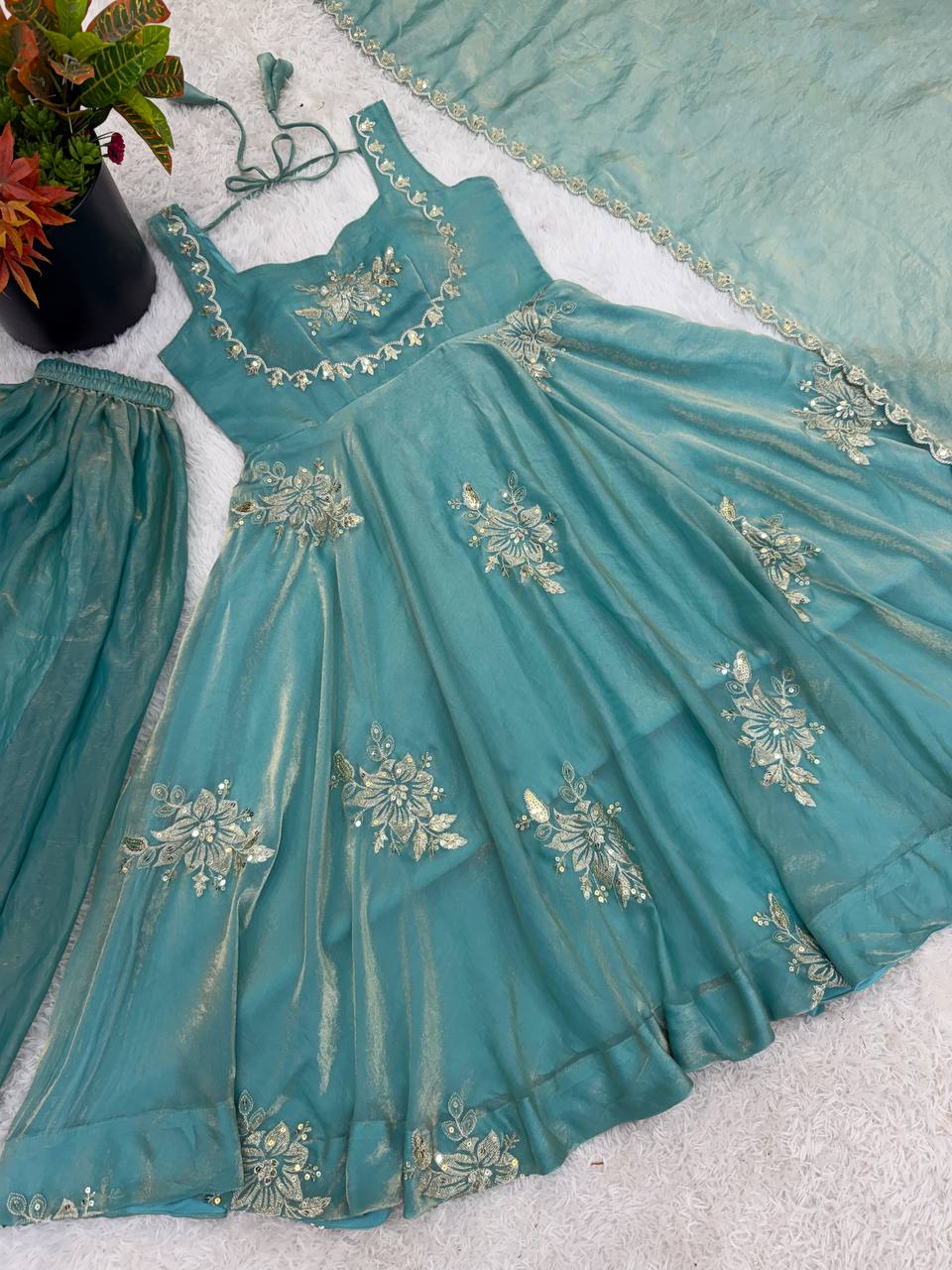 Blooming Zari Flared Anarkali Set