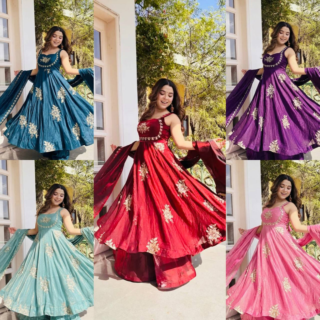 Blooming Zari Flared Anarkali Set