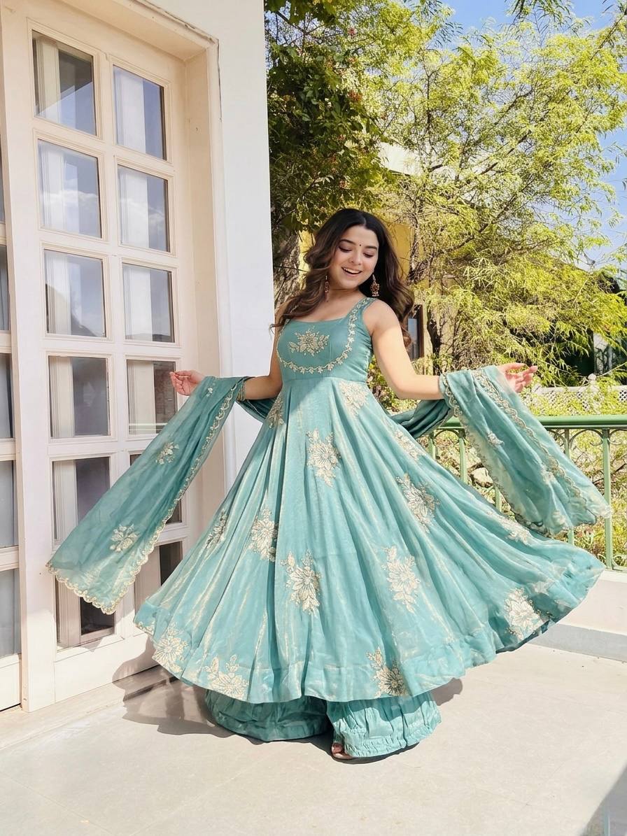 Blooming Zari Flared Anarkali Set