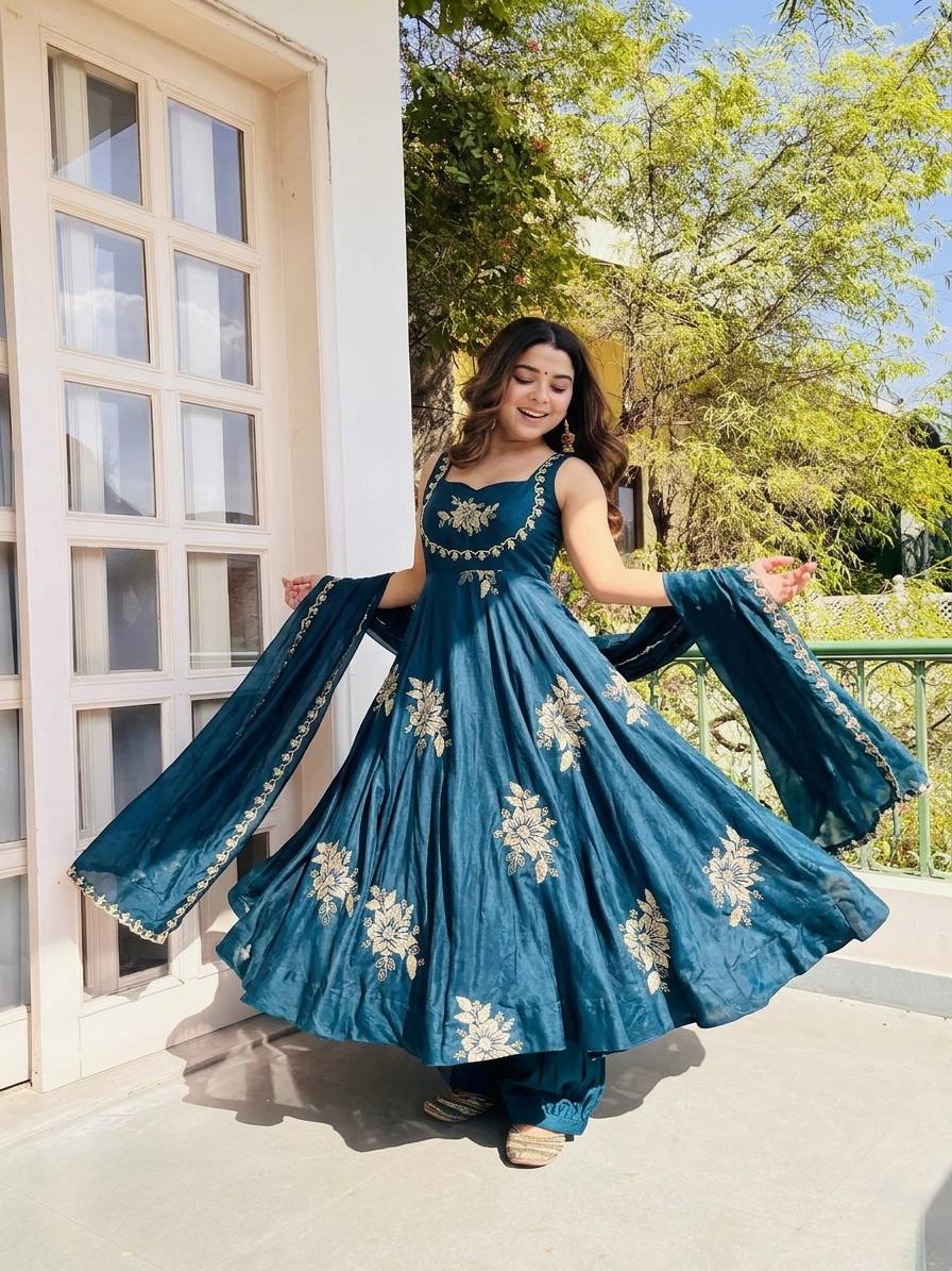 Blooming Zari Flared Anarkali Set