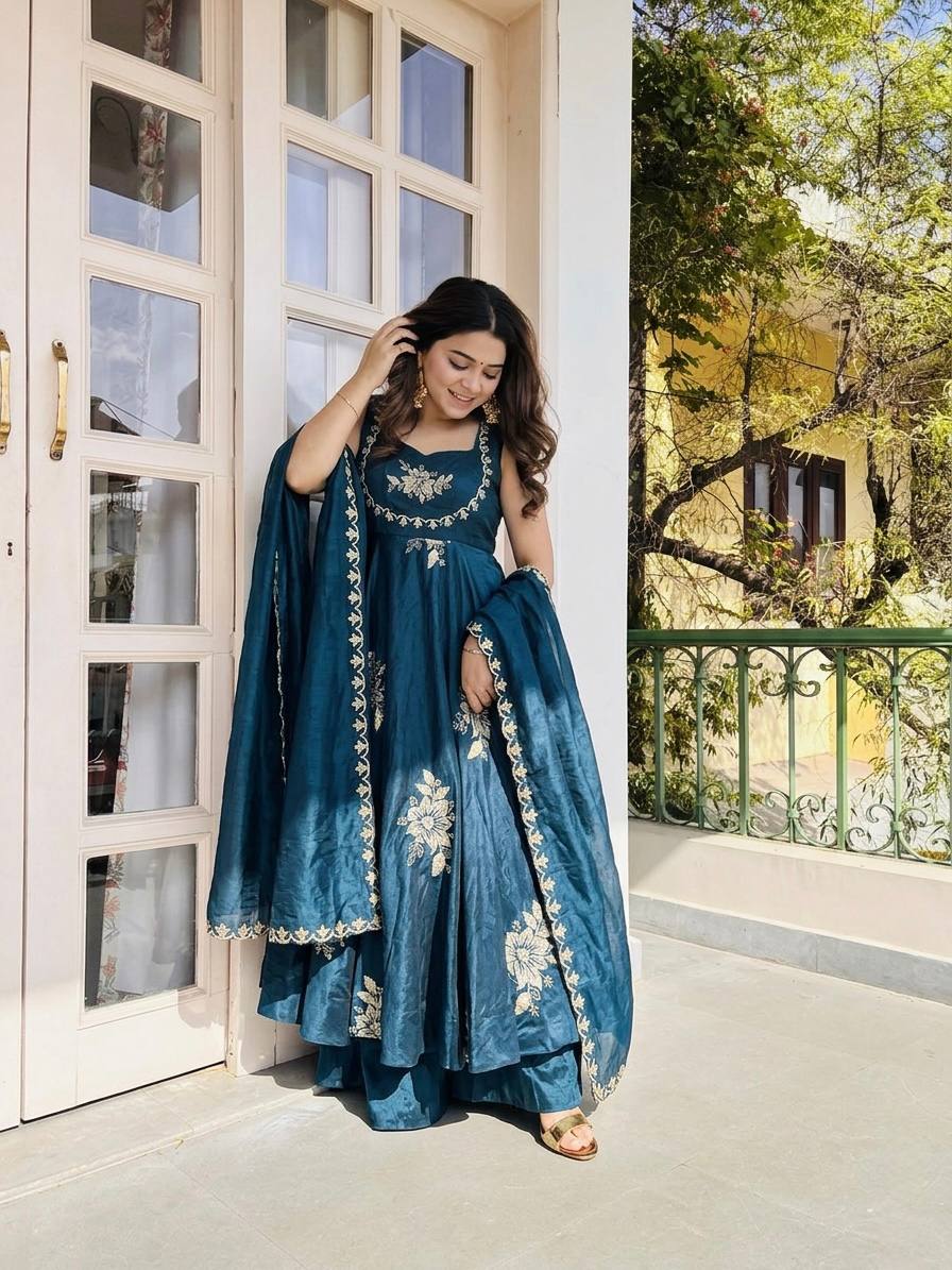 Blooming Zari Flared Anarkali Set