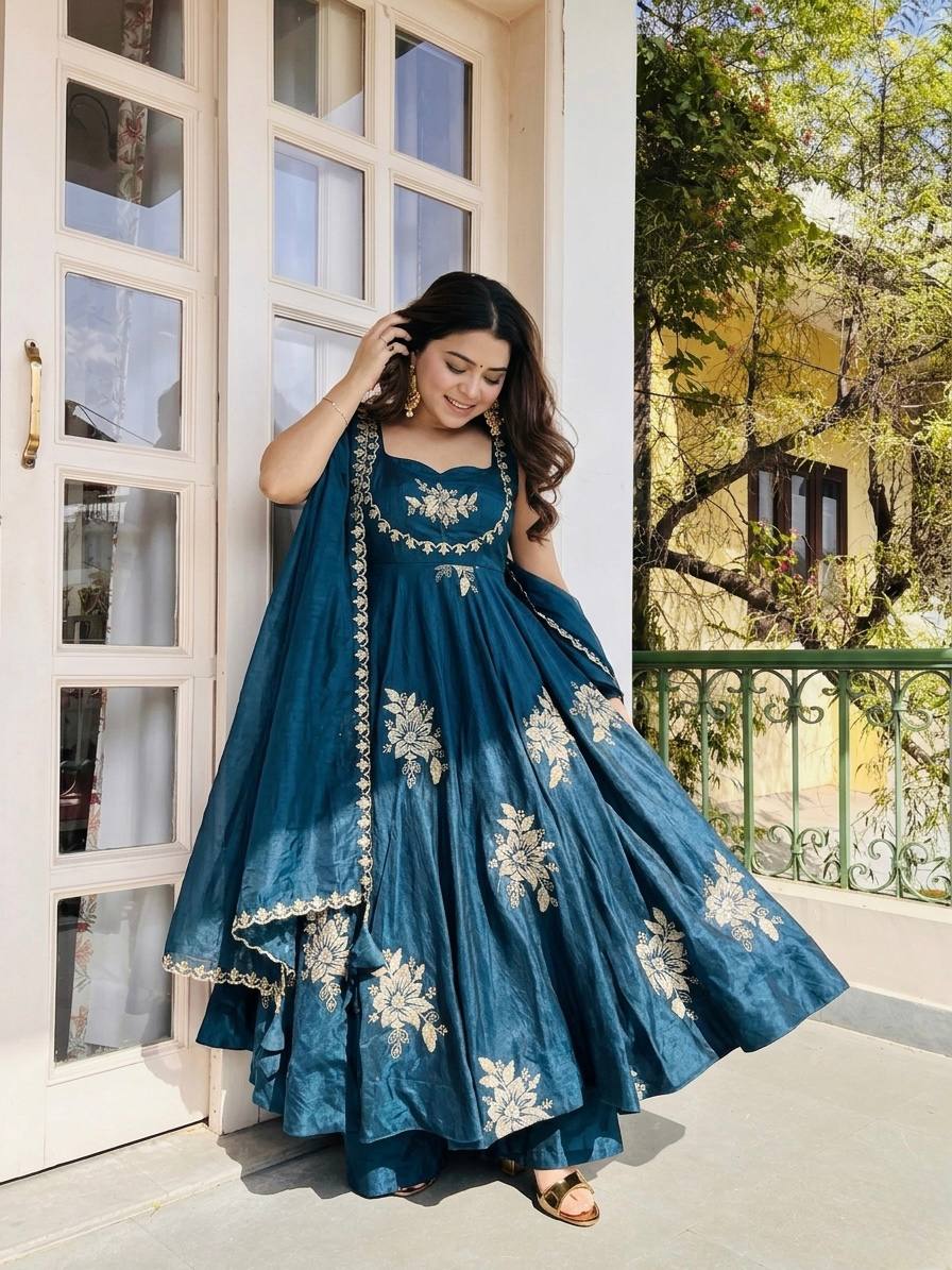 Blooming Zari Flared Anarkali Set