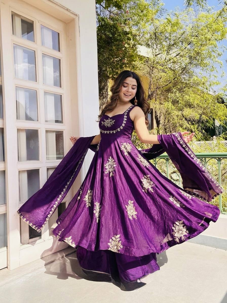 Blooming Zari Flared Anarkali Set