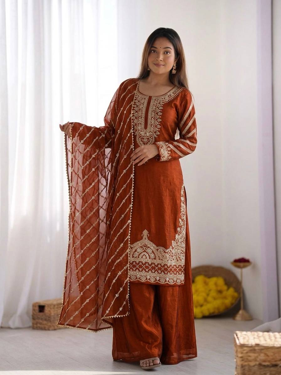 Midnight Peacock Silk Kurta Set with Leheriya Dupatta