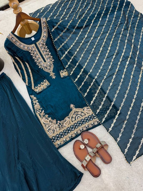 Midnight Peacock Silk Kurta Set with Leheriya Dupatta