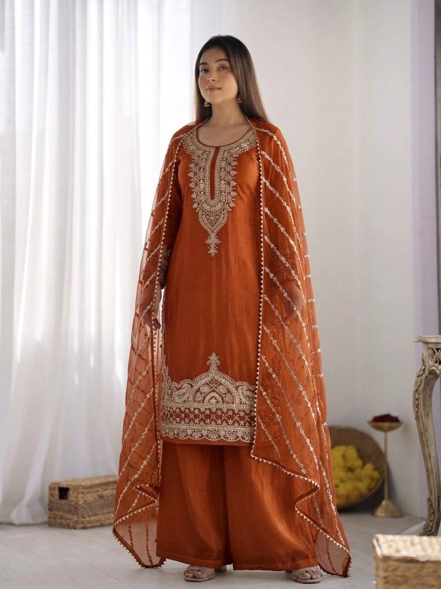 Midnight Peacock Silk Kurta Set with Leheriya Dupatta