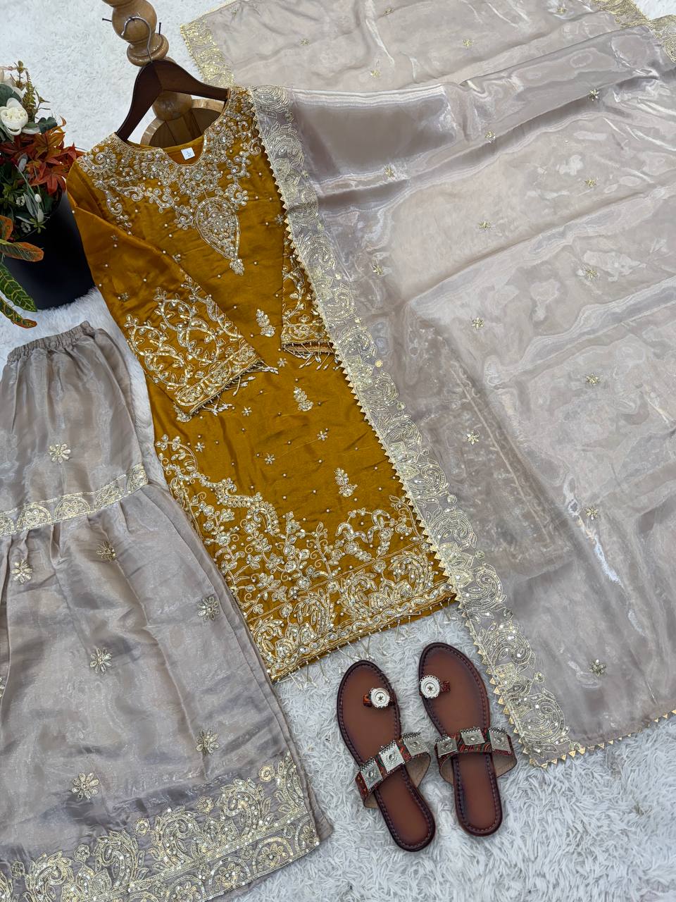 V-neckline with ornate embroidered panel