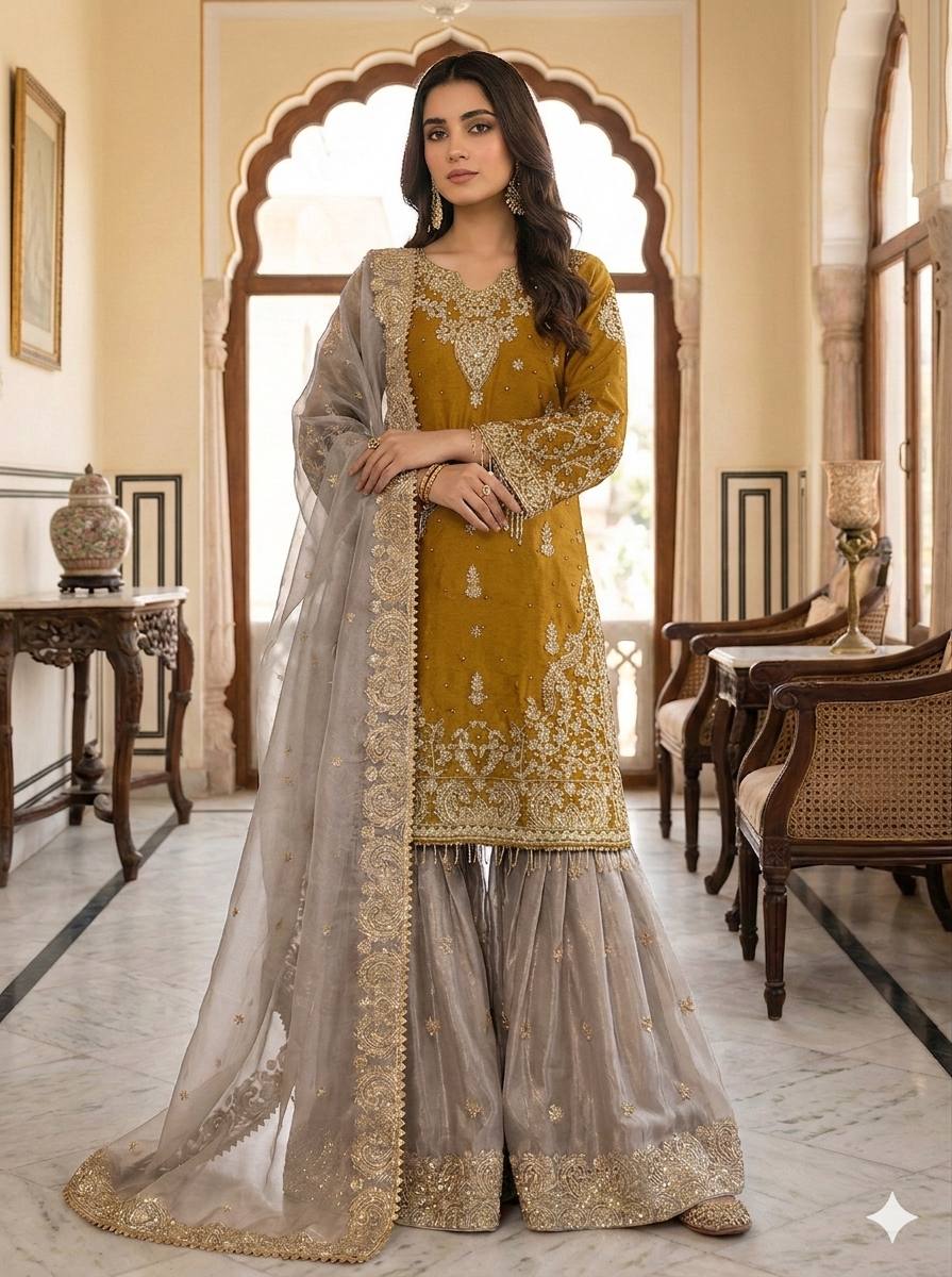 V-neckline with ornate embroidered panel