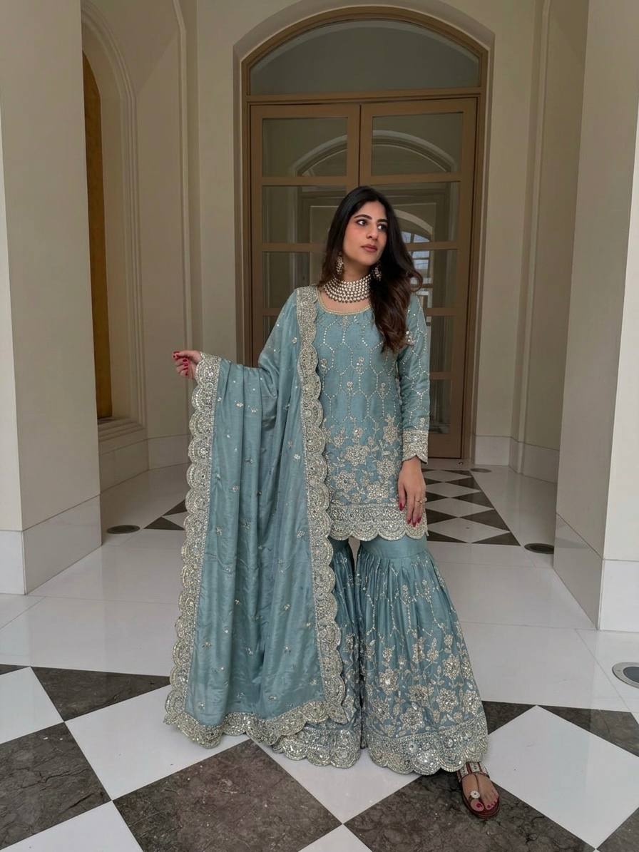 Premium Rust Georgette Sharara Set – Wedding & Festive