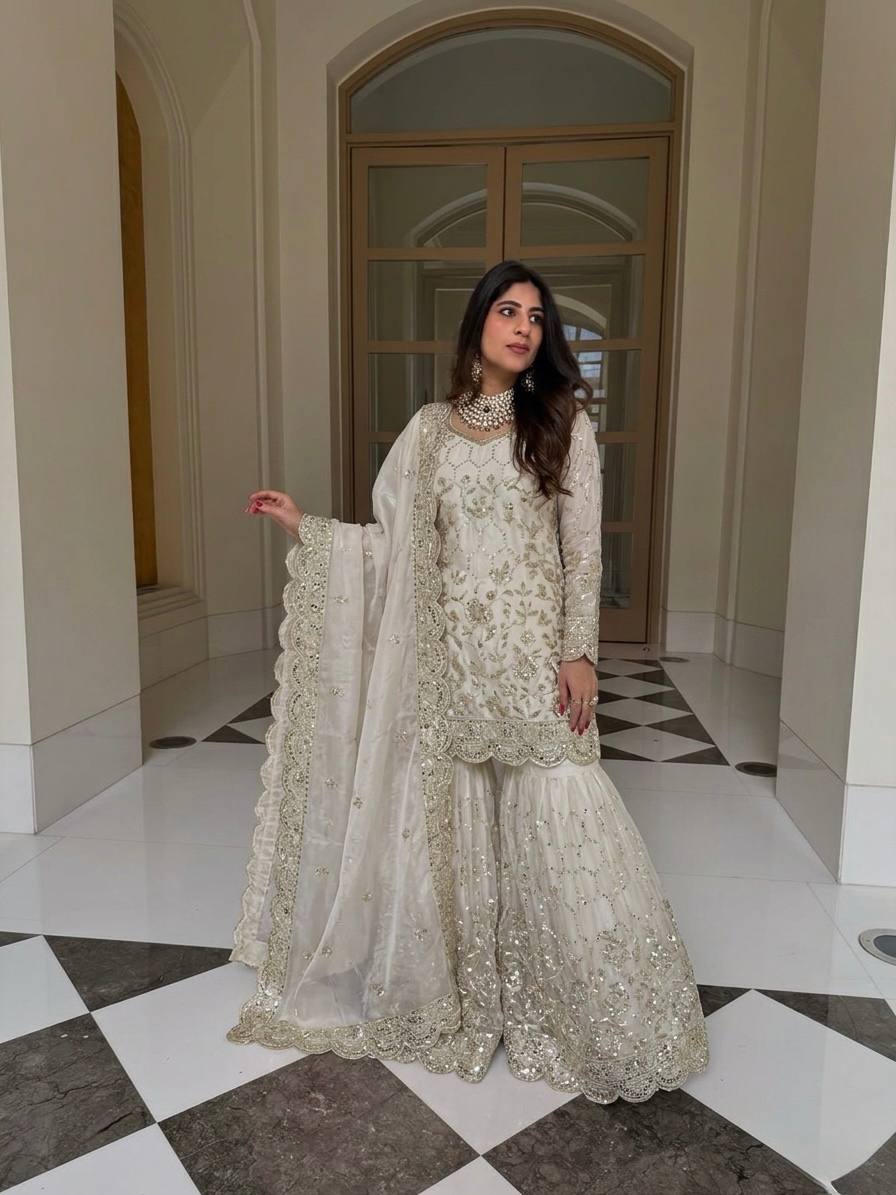 Premium Rust Georgette Sharara Set – Wedding & Festive