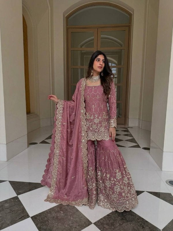 Premium Rust Georgette Sharara Set – Wedding & Festive