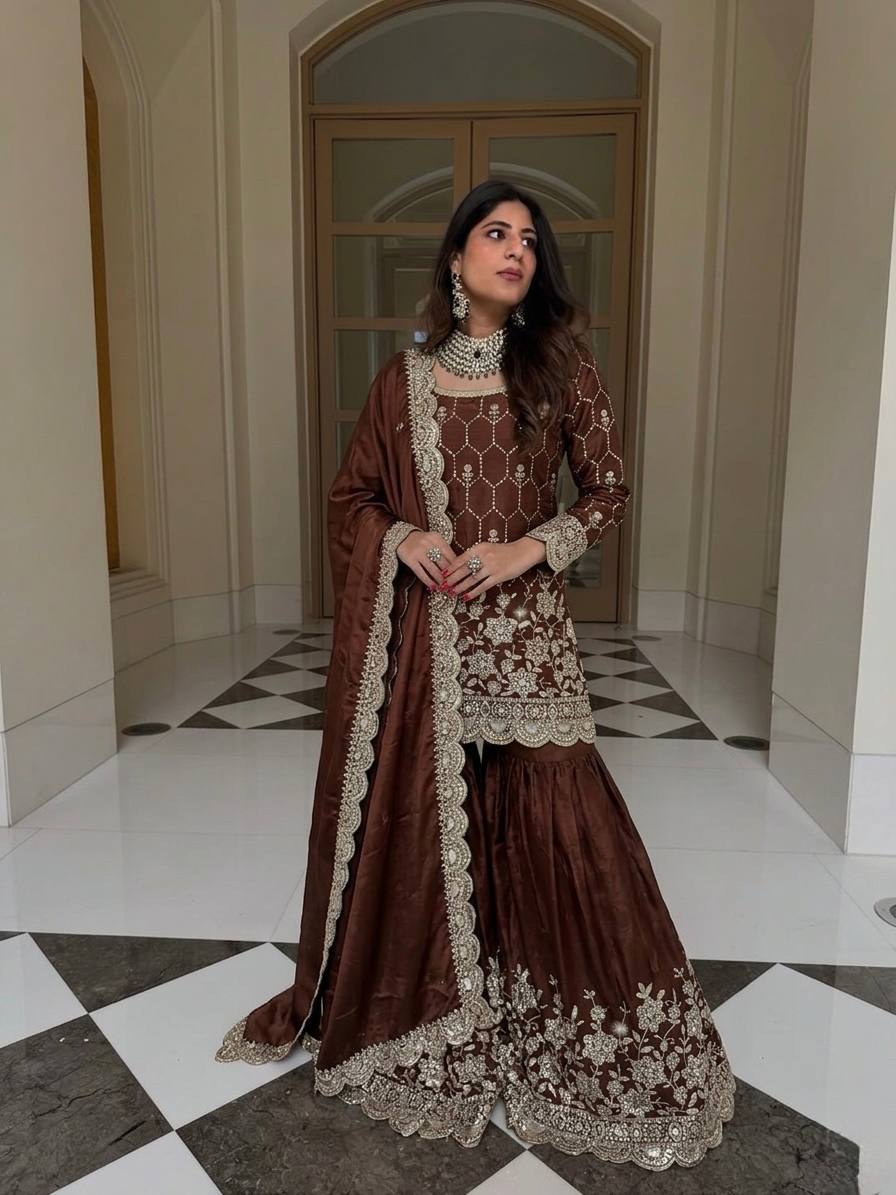 Premium Rust Georgette Sharara Set – Wedding & Festive