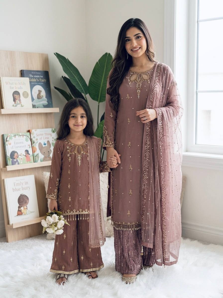 Twinning in Mauve — Mother-Daughter Sharara Set