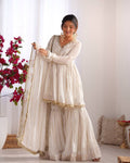 Indian Ethnic Sharara Set — Tiered Kurta with Gold Stripe & Coin Border