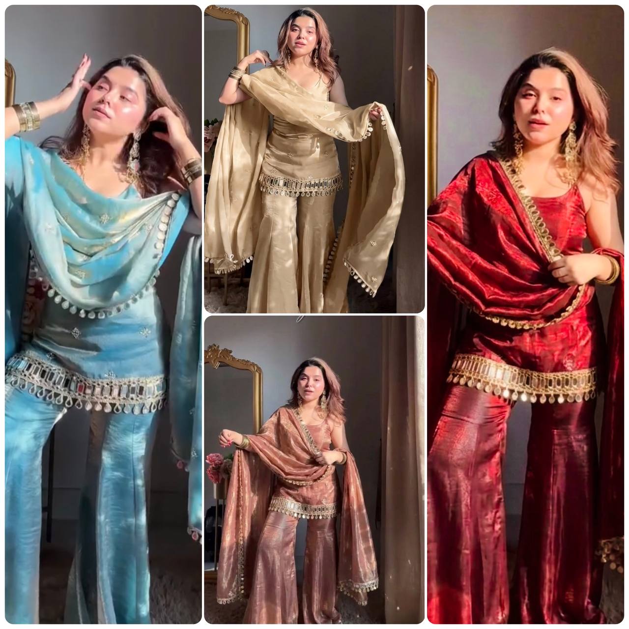 Tissue Silk Sharara Set with Coin Lace Hem & Dupatta