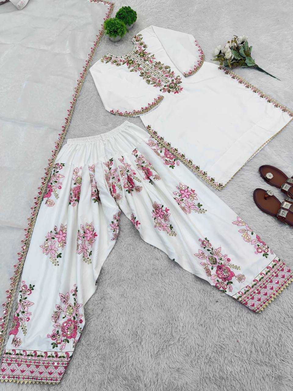 Embroidered Kurta Sharara Set with Dupatta