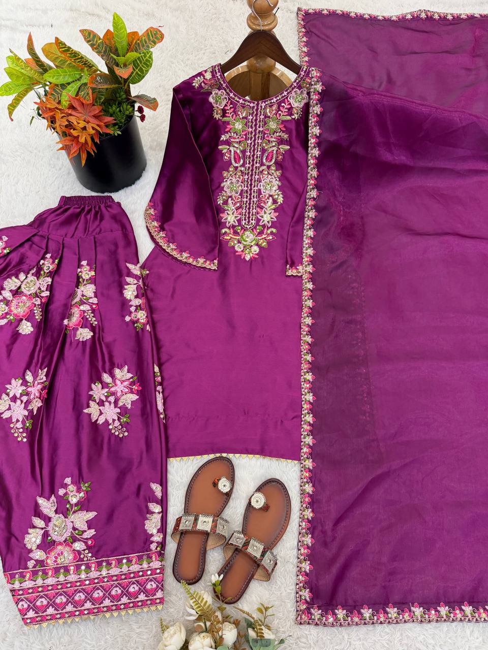 Embroidered Kurta Sharara Set with Dupatta