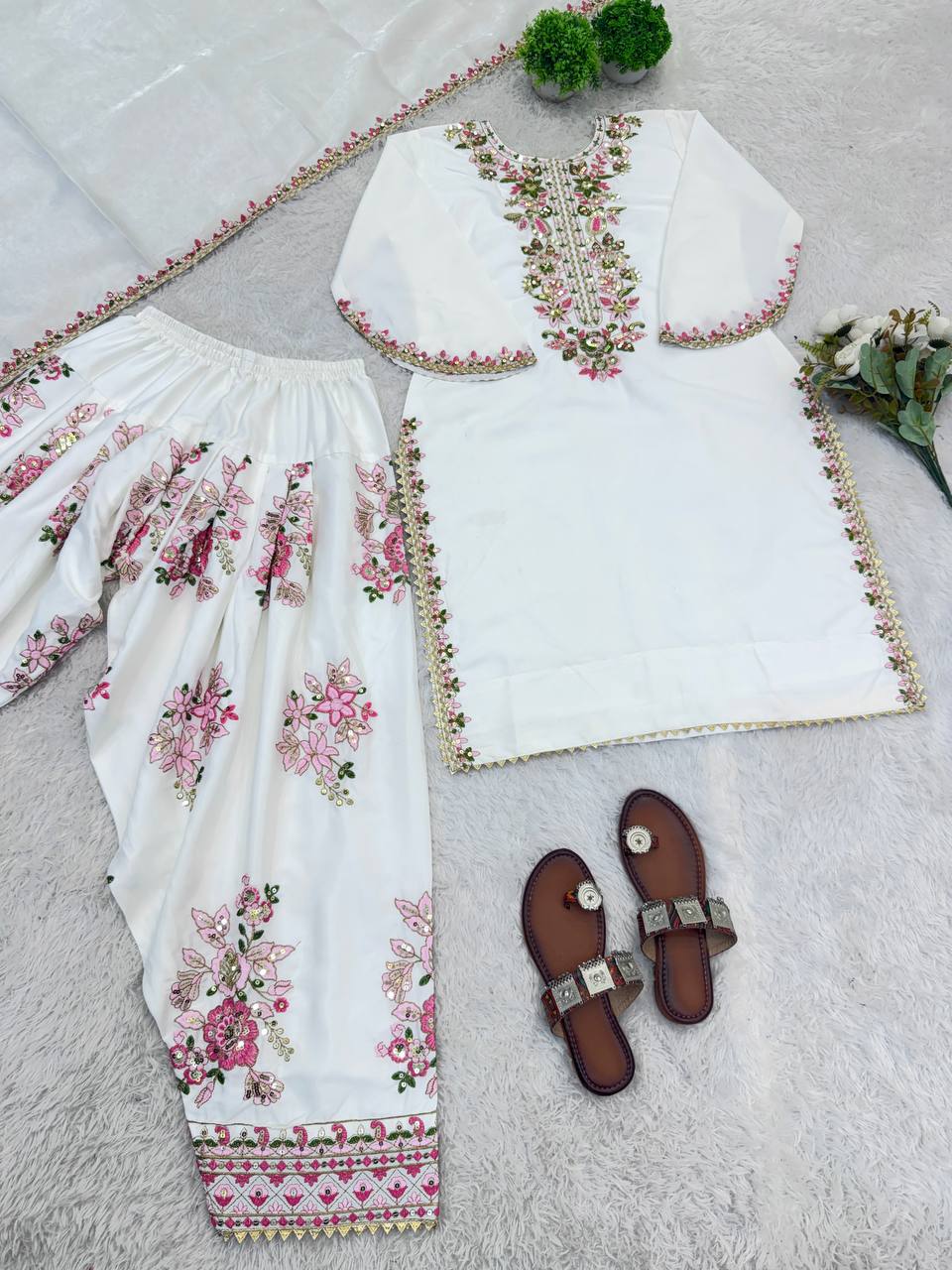 Embroidered Kurta Sharara Set with Dupatta