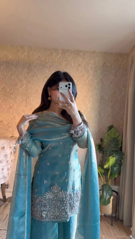 Embroidered Silk Sharara Suit with Dupatta